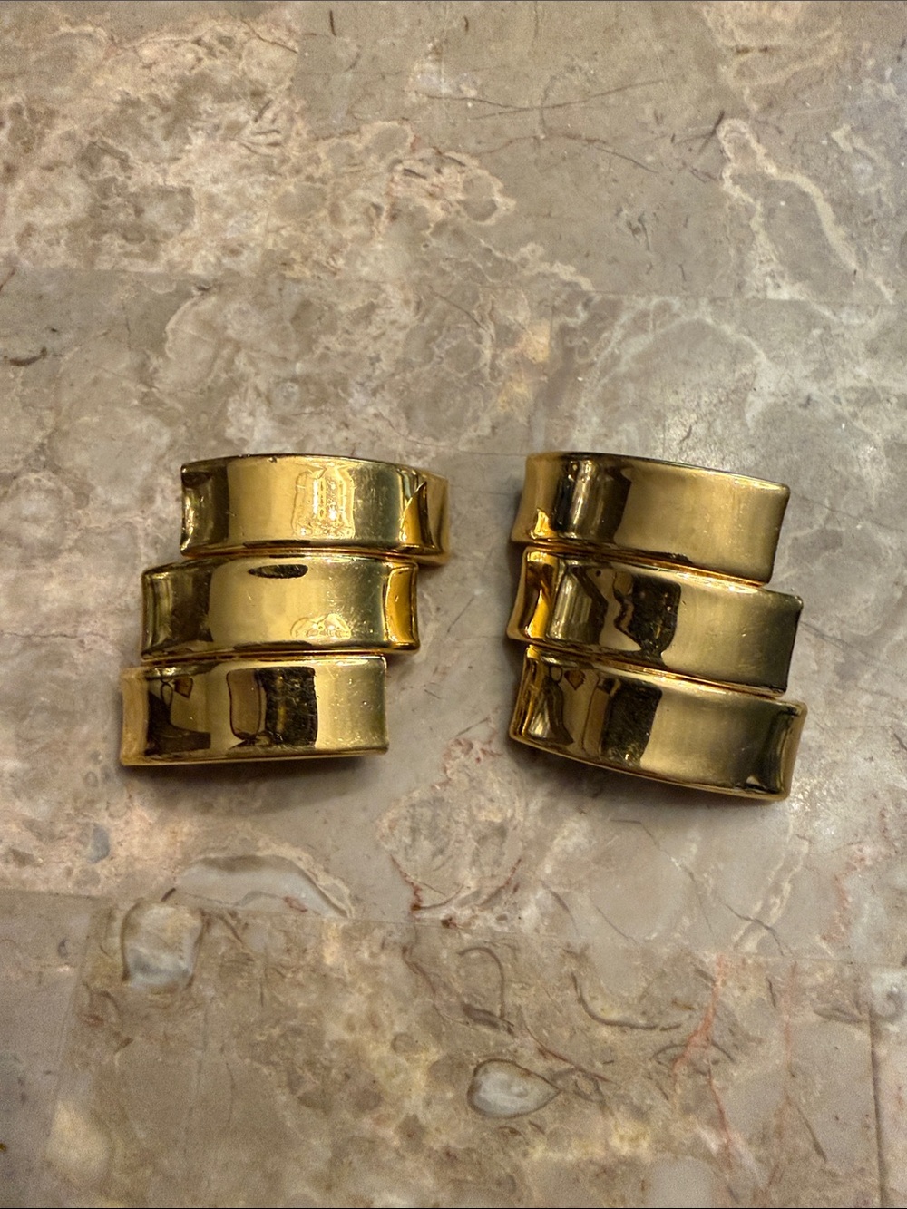 Vintage 1980s gold tone three tier bracket statement earrings pierced